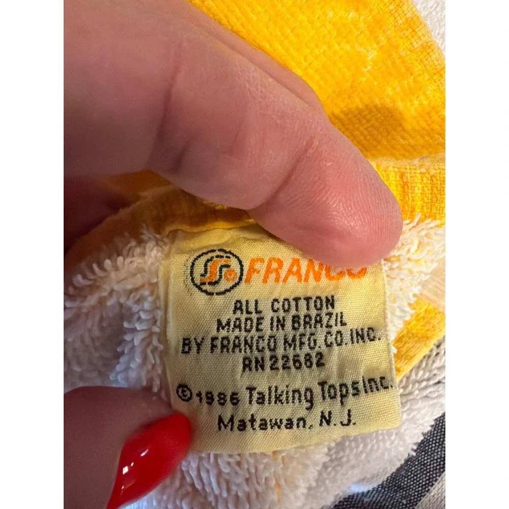 Vintage 1986 Footballasaurus Beach Towel Franco Flesheater 98 Dinosaur Cotton